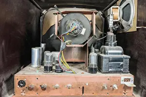 Analog Prints: View inside dirty grungy vintage 1950s tube television set