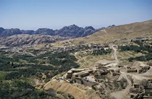 Oasis Prints: A view of the Jordan countryside and a small mountain village near the Petra area of Jordan