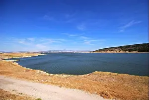 Sunlit Prints: View across the lake (Embalse de Bornos), Bornos, Cadiz Province, Andalucia, Spain