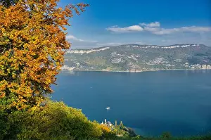 View to the lake Lac de Bourget in the french alps in Savoie