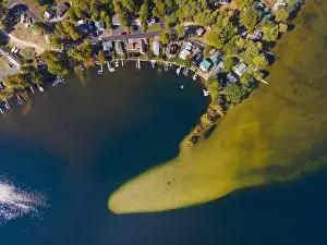 Island Lake Prints: Top view of Lake Winnisquam and Winnisquam Sand Bar between town of Belmont and Sanbornton in New Hampshire NH