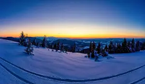 Valley Hills Prints: Top view of mesmerizing view of the ski slope