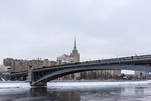 Public Transportation Prints: View of Moscow Metro bridge in wintertime