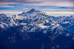 High Angle View Prints: View of Mount Everest/Sagarmatha from a window on Dawn Kathmandu to Everest Flight over the Himalayas; Himalayas