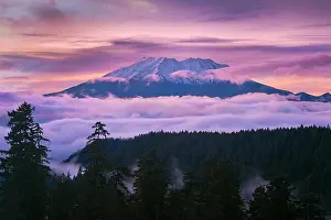 View of Mount St Helens sunset from McClellan Viewpoint in Gifford Pinchot National Forest Washington
