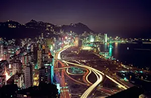 Seventy Prints: View at night in the late 1970s with fewer high rise buildings over Central District and Victoria Peak in Hong Kong