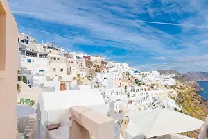 Cyclade Prints: View of Oia the most beautiful village of Santorini island in Greece during summer