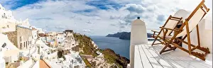 View of Oia the most beautiful village of Santorini island in Greece during summer. Greek landscape, adventure summer holiday