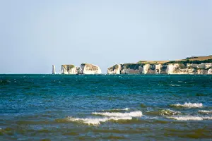 Moorings Prints: View towards Old Harry Rocks from Studland Bay shore, Dorset, UK
