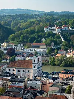 High Angle View Prints: View of old town with St. Michael church and Mariahilf pilgrimage church