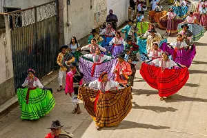 Latin American Prints: View of the Parade of Delegations to the Guelaguetza in the streets of San Antonino Castillo Velasco near Oaxaca