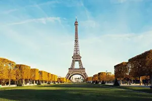 View on Paris and Eiffel tower with Blue sky with clouds in autumn at Paris, France