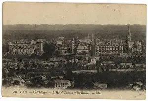 Pyrenees Prints: A view of Pau shows the Château area together with Hôtel Gassion and surrounding churches