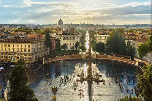 Obelisk Prints: View of Piazza del Popolo from Terrazza del Pincio in Rome. Italy