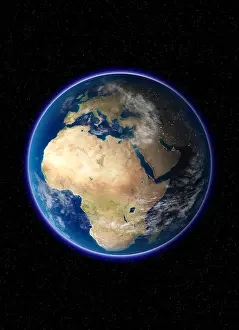 Planet Earth Prints: View of Planet Earth and Europe and Africa from outer space