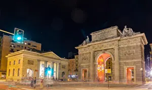 Garibaldi Prints: View of Porta Garibaldi arch in Milan, Italy