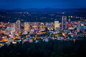 Portland Prints: View of the Portland skyline at night, from Pittock Acres Park, in Portland, Oregon