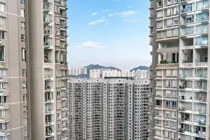 Night And Twilight Prints: The view of residential neighborhood and skyscrapers from rooftop in Hong Kong