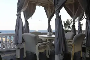 Crimea Prints: View of restaurant gazebo on seashore in Yalta, Crimea