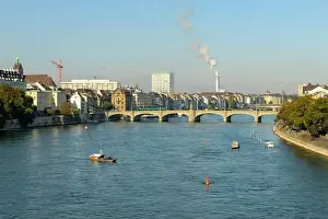 Rhein Prints: View at river Rhine on Basel in Switzerland