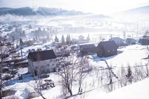 Siberia Prints: View of the Sheregesh urban-type settlement in Mountain Shoria, Siberia, Russia