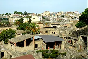 Pompeii Prints: View over site of Herculaneum, Naples with modern city of Erculano on top