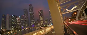 Far East Prints: View of the skyscrapers along The Singapore River from Elgin Bridge at dusk
