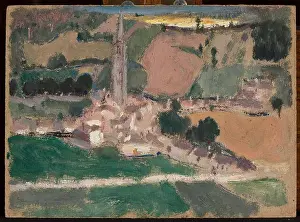 Polish Prints: View of a small town with a church tower. Makowski, Tadeusz (1882-1932), painter