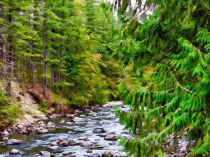 A view of the Snoqualmie River from a drone in North Bend, Washington