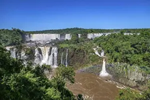 View of spectacular Iguazu Falls with San Martin Island