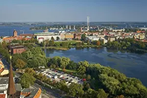 Day Light Prints: View from St. Mary's Church to the Rügen Bridge and the island of Dänholm in the Strelasund