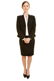 Competence Prints: Front view of standing business woman as full body shot