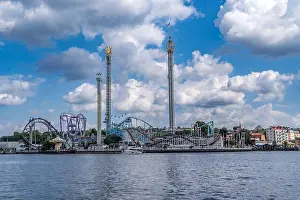 Concerts Prints: View of Stockholm's amusement park Gröna Lund with roller coasters, drop tower