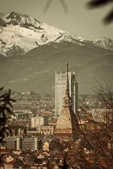 City Night Prints: View of Torino with the iconic Mole Antonelliana fading the Intesa Sanpaolo Skyscraper