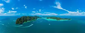 Phi Phi Island Prints: Top view of tropical island with limestone rocks and blue clear water