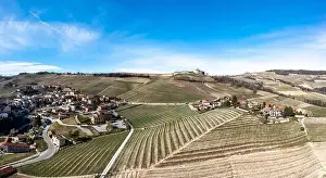 Barolo Prints: A view of typical vineyards and villages in the Italian Piedmont region near Barolo