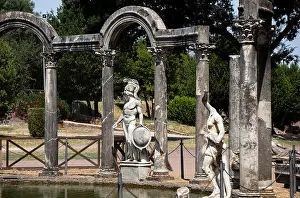 Tivoli Prints: view of the UNESCO Canopus and statues at Villa Adriana