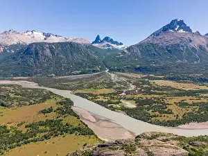 Birds View Prints: View from the viewpoint Mirador Rio Ibañez at the Carretera Austral in Patagonia, Chile