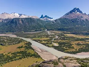 Birds View Prints: View from the viewpoint Mirador Rio Ibañez at the Carretera Austral in Patagonia, Chile