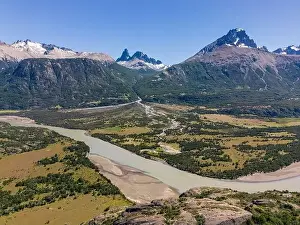 Birds View Prints: View from the viewpoint Mirador Rio Ibañez at the Carretera Austral in Patagonia, Chile