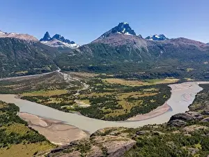 Birds View Prints: View from the viewpoint Mirador Rio Ibañez at the Carretera Austral in Patagonia, Chile