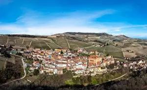 Barolo Prints: A view of the village of Barolo and the surrounding vineyards in the Italian Piedmont