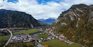 A view of the village of Rothenbrunnen in southeastern Switzerland in autumn
