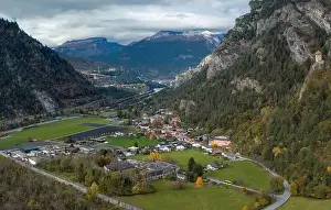 A view of the village of Rothenbrunnen in southeastern Switzerland in autumn