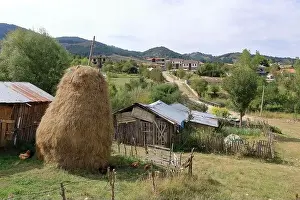 Albanian Prints: View over the village Voskopoja near Korca, Albania