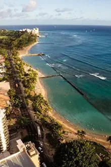 Rocky Coast Prints: View over Waikiki Beach in the evening light in Honolulu, Oahu, Hawaii, USA