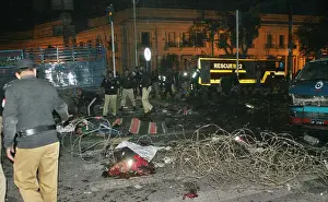 Bomb Prints: Views of venue after bomb blast at Mall Road nearby Chairing Cross in Lahore on Monday