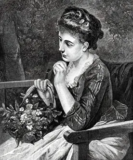 The Village Belle - by H. Schlesinger, from the exhibition at the French Gallery, 1876. Engraving of a painting....Herr H