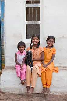 South India Prints: Village kids Andhra Pradesh South India
