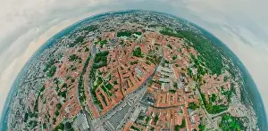 Lithuanian Prints: Vilnius Old town, the historic center of Lithuania, European city. 360 VR panorama